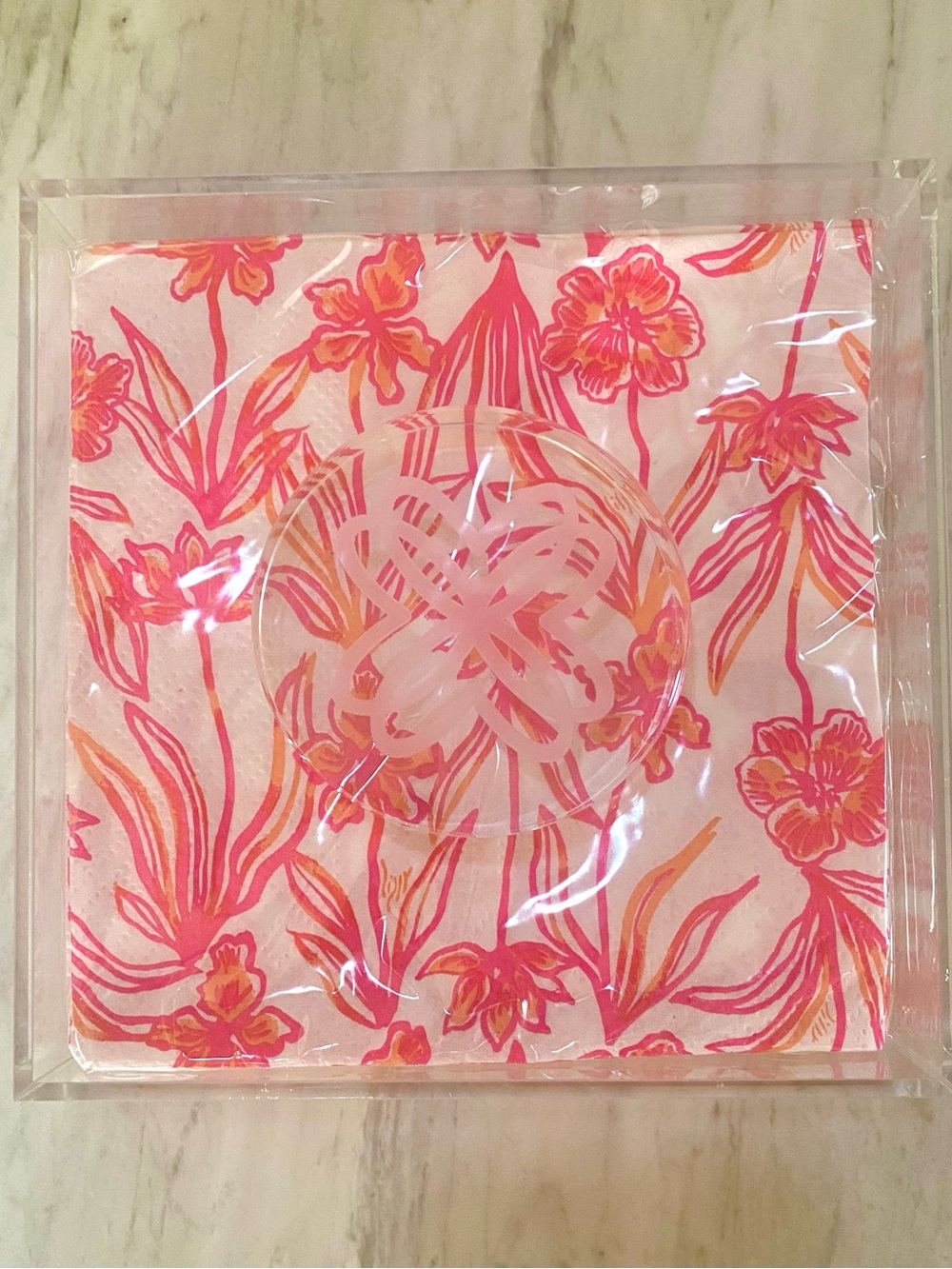 Lilly Pulitzer Pink & Coral Napkin Set w/Napkin Weight